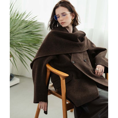 エルフランク ELFRANK 【2026AW】【上質ウール70％】ストールカラーベルト付きミドル丈コート ウールコート （ブラウン）｜詳細画像