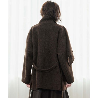 エルフランク ELFRANK 【2026AW】【上質ウール70％】ストールカラーベルト付きミドル丈コート ウールコート （ブラウン）｜詳細画像
