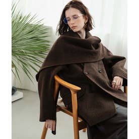【2026AW】【上質ウール70％】ストールカラーベルト付きミドル丈コート ウールコート （ブラウン）