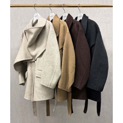 エルフランク ELFRANK 【2026AW】【上質ウール70％】ストールカラーベルト付きミドル丈コート ウールコート （キャメル）｜詳細画像