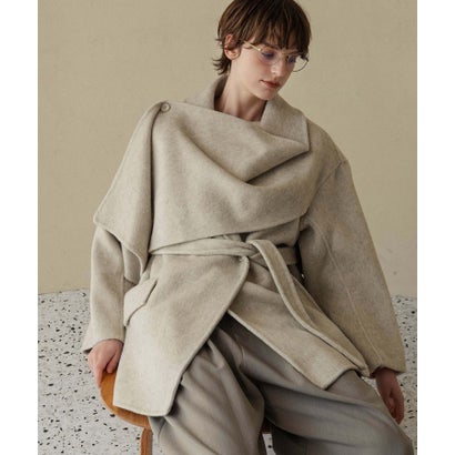 エルフランク ELFRANK 【2026AW】【上質ウール70％】ストールカラーベルト付きミドル丈コート ウールコート （ライトベージュ）｜詳細画像