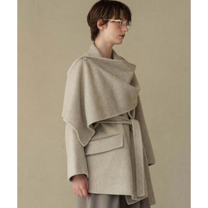 エルフランク ELFRANK 【2026AW】【上質ウール70％】ストールカラーベルト付きミドル丈コート ウールコート （ライトベージュ）｜詳細画像