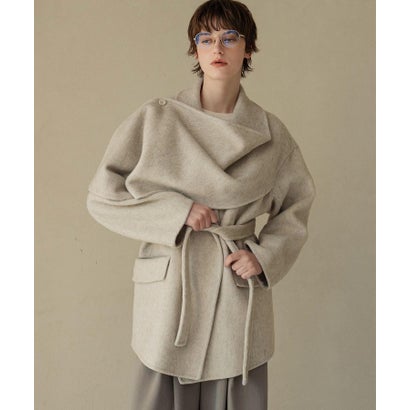 エルフランク ELFRANK 【2026AW】【上質ウール70％】ストールカラーベルト付きミドル丈コート ウールコート （ライトベージュ）｜詳細画像