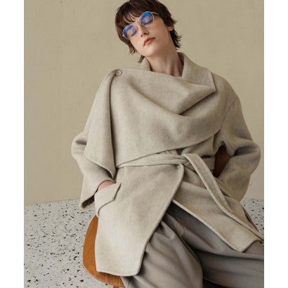 エルフランク ELFRANK 【2026AW】【上質ウール70％】ストールカラーベルト付きミドル丈コート ウールコート （ライトベージュ）｜詳細画像