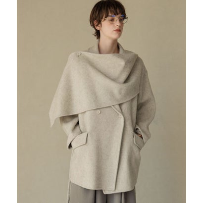 エルフランク ELFRANK 【2026AW】【上質ウール70％】ストールカラーベルト付きミドル丈コート ウールコート （ライトベージュ）｜詳細画像