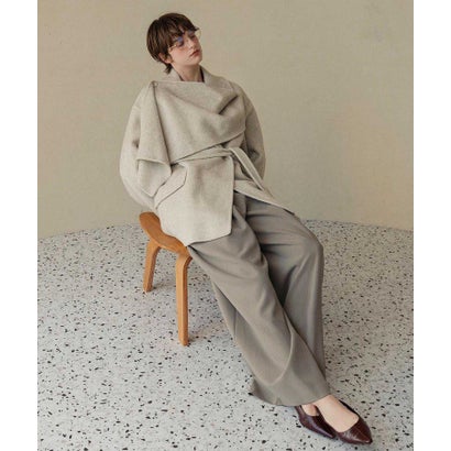 エルフランク ELFRANK 【2026AW】【上質ウール70％】ストールカラーベルト付きミドル丈コート ウールコート （ライトベージュ）｜詳細画像