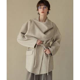 【2026AW】【上質ウール70％】ストールカラーベルト付きミドル丈コート ウールコート （ライトベージュ）