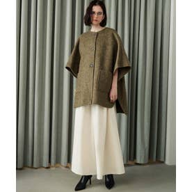 【2026AW】【上質ウール70％】ノーカラーポンチョ風ハーフコート ウールコート （カーキ）