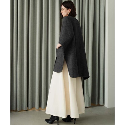 【2026AW】【上質ウール70％】ノーカラーポンチョ風ハーフコート ウールコート （ブラック）｜詳細画像