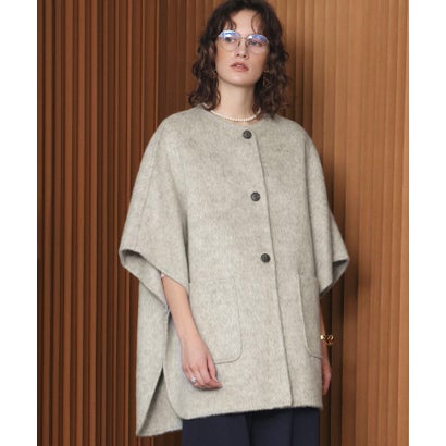 【2026AW】【上質ウール70％】ノーカラーポンチョ風ハーフコート ウールコート （グレー）｜詳細画像