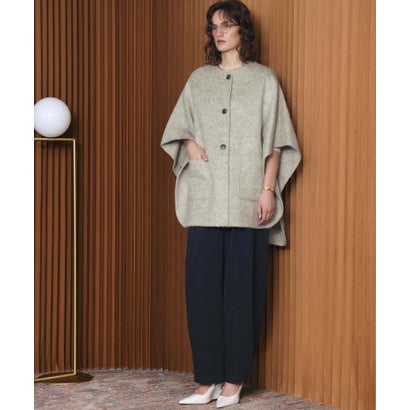 【2026AW】【上質ウール70％】ノーカラーポンチョ風ハーフコート ウールコート （グレー）｜詳細画像