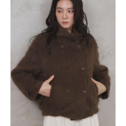 【2026AW】【天然素材100％ / 極上シルクウール仕立て】スタンドネックショート丈コート （ブラウン）｜詳細画像
