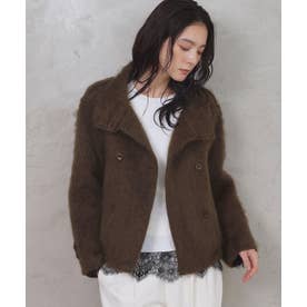 【2026AW】【天然素材100％ / 極上シルクウール仕立て】スタンドネックショート丈コート （ブラウン）