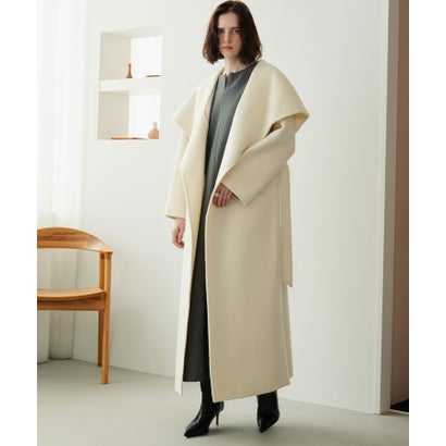 【2026AW】【希少アルパカ混・上質ウール】ビッグカラーロング丈ガウンコート （オフホワイト）｜詳細画像