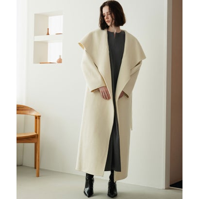 【2026AW】【希少アルパカ混・上質ウール】ビッグカラーロング丈ガウンコート （オフホワイト）｜詳細画像