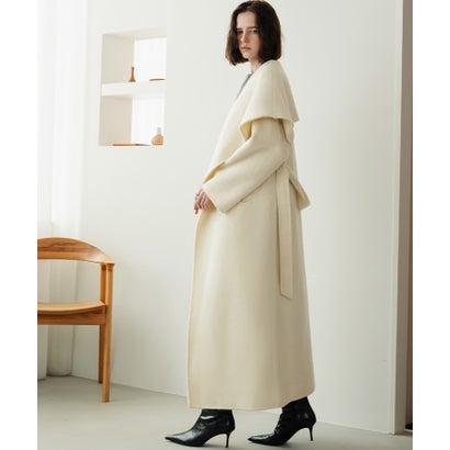 【2026AW】【希少アルパカ混・上質ウール】ビッグカラーロング丈ガウンコート （オフホワイト）｜詳細画像