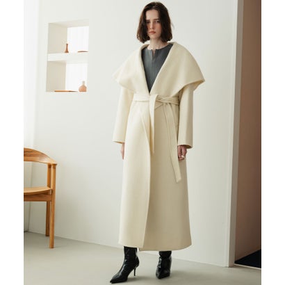 【2026AW】【希少アルパカ混・上質ウール】ビッグカラーロング丈ガウンコート （オフホワイト）｜詳細画像