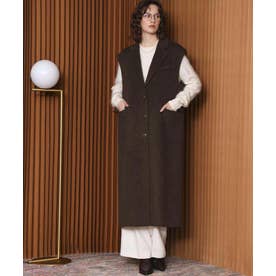 【2026AW】【上質ウール70％】ノースリーブテーラードロングベスト ジレ （ブラウン）