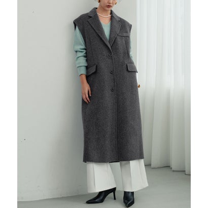 【2026AW】【上質ウール70％】ノースリーブテーラードロングベスト ジレ （チャコールグレー）｜詳細画像
