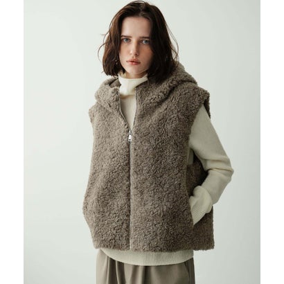 【2026AW】【M～Lサイズ展開】スタンドネックショート丈フェイクファーベスト （モカ）｜詳細画像