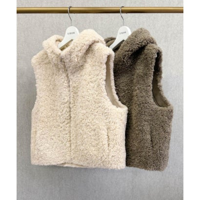 【2026AW】【M～Lサイズ展開】スタンドネックショート丈フェイクファーベスト （モカ）｜詳細画像