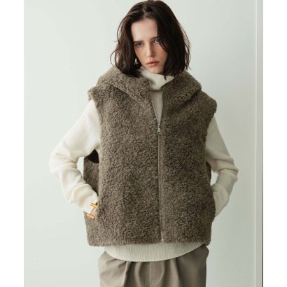 【2026AW】【M～Lサイズ展開】スタンドネックショート丈フェイクファーベスト （モカ）｜詳細画像