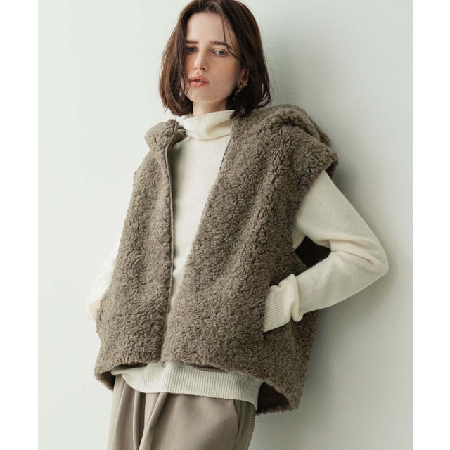 【2026AW】【M～Lサイズ展開】スタンドネックショート丈フェイクファーベスト （モカ）