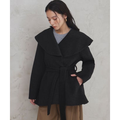 エルフランク ELFRANK 【2026AW】【上質ウール70％】ビッグカラーベルト付きミドルコート ハーフコート （ブラック）｜詳細画像
