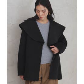 【2026AW】【上質ウール70％】ビッグカラーベルト付きミドルコート ハーフコート （ブラック）