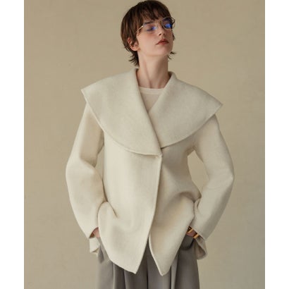 エルフランク ELFRANK 【2026AW】【上質ウール70％】ビッグカラーベルト付きミドルコート ハーフコート （オフホワイト）｜詳細画像