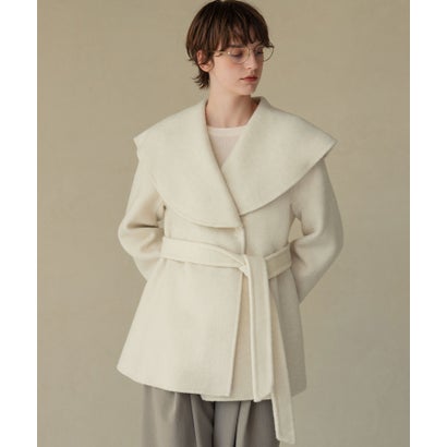 エルフランク ELFRANK 【2026AW】【上質ウール70％】ビッグカラーベルト付きミドルコート ハーフコート （オフホワイト）｜詳細画像