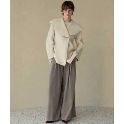 エルフランク ELFRANK 【2026AW】【上質ウール70％】ビッグカラーベルト付きミドルコート ハーフコート （オフホワイト）｜詳細画像