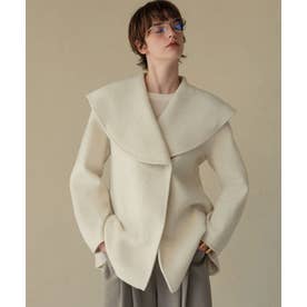 【2026AW】【上質ウール70％】ビッグカラーベルト付きミドルコート ハーフコート （オフホワイト）