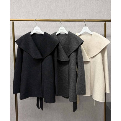 エルフランク ELFRANK 【2026AW】【上質ウール70％】ビッグカラーベルト付きミドルコート ハーフコート （グレー）｜詳細画像