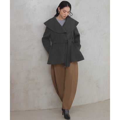 エルフランク ELFRANK 【2026AW】【上質ウール70％】ビッグカラーベルト付きミドルコート ハーフコート （グレー）｜詳細画像