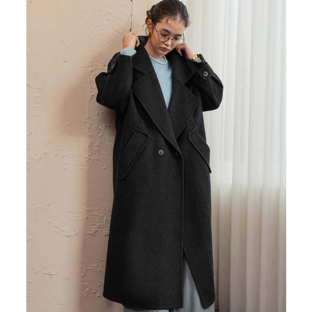 【2026AW】【ウール65％仕立て】ラグランスリーブダブルブレストロングチェスターコート （ブラック）