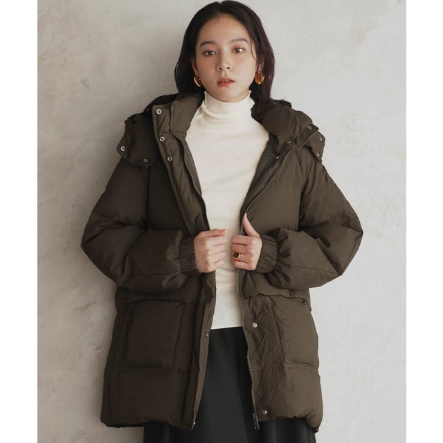 【2026AW】【数量限定 / 天然羽毛ダウン】ウエスト絞り ミドル丈ハーフダウン/ 軽量・細見え・防寒 （ブラウン）