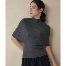 【2026AW】【2点セット / 2WAY】ウール混リブニットケープ×ノースリーブトップス アンサンブル （グレー）