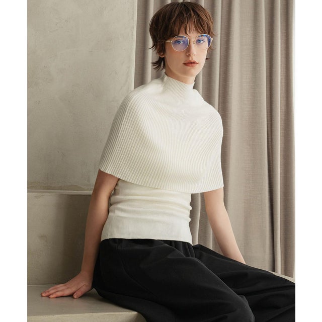 【2026AW】【2点セット / 2WAY】ウール混リブニットケープ×ノースリーブトップス アンサンブル （オフホワイト）