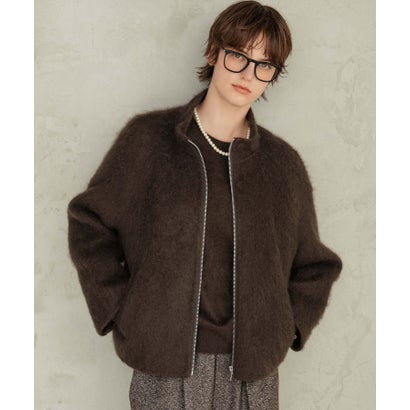 エルフランク ELFRANK 【2026AW】【天然素材100％ / 極上ウールシルク】スタンドネックジップアップシャギーブルゾン （ブラウン）｜詳細画像
