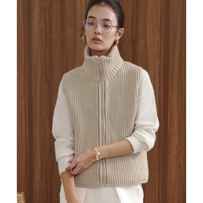 エルフランク ELFRANK 【2026AW】【M～Lサイズ展開】【ダウン90％】ハイネックジップアップリブニット×ダウンベスト （ベージュ）｜詳細画像