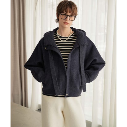 エルフランク ELFRANK 【2026AW】【S～Mサイズ展開】【ダウン90％ / 希少アンゴラ・アルパカ混】立体フード付きブルゾン （ネイビー）｜詳細画像