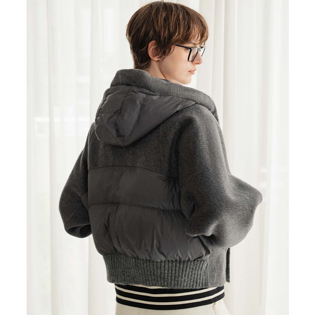 【2026AW】【S～Mサイズ展開】【ダウン90％ / 希少アンゴラ・アルパカ混】立体フード付きブルゾン （グレー）