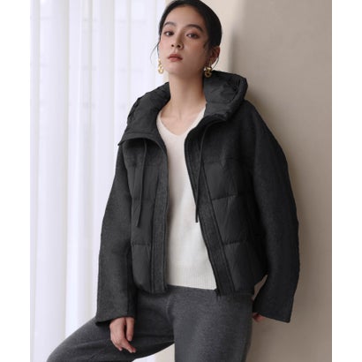 【2026AW】【S～Mサイズ展開】【ダウン90％】ウール混異素材ドッキングフード付きショートダウンブルゾン （ブラック）｜詳細画像