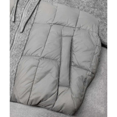 【2026AW】【S～Mサイズ展開】【ダウン90％】ウール混異素材ドッキングフード付きショートダウンブルゾン （ライトグレー）｜詳細画像