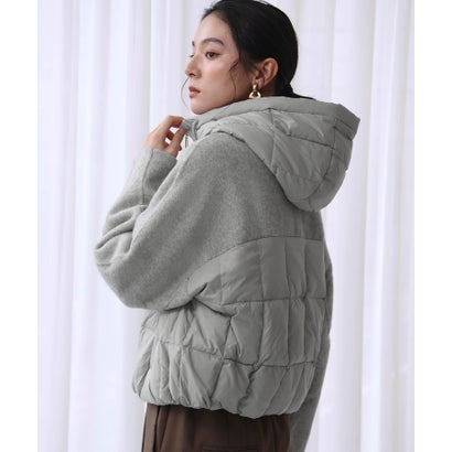 【2026AW】【S～Mサイズ展開】【ダウン90％】ウール混異素材ドッキングフード付きショートダウンブルゾン （ライトグレー）｜詳細画像