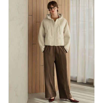 【2026AW】【S～Mサイズ展開】【ダウン90％】ウール混異素材ドッキングフード付きショートダウンブルゾン （アイボリー）｜詳細画像