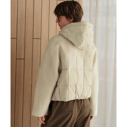【2026AW】【S～Mサイズ展開】【ダウン90％】ウール混異素材ドッキングフード付きショートダウンブルゾン （アイボリー）｜詳細画像