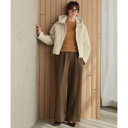 【2026AW】【S～Mサイズ展開】【ダウン90％】ウール混異素材ドッキングフード付きショートダウンブルゾン （アイボリー）｜詳細画像