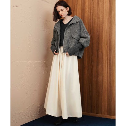 エルフランク ELFRANK 【2026AW】【上質ウール70％ / M・L】ニットドッキングハイネックダブルジップショート丈コート （グレー）｜詳細画像